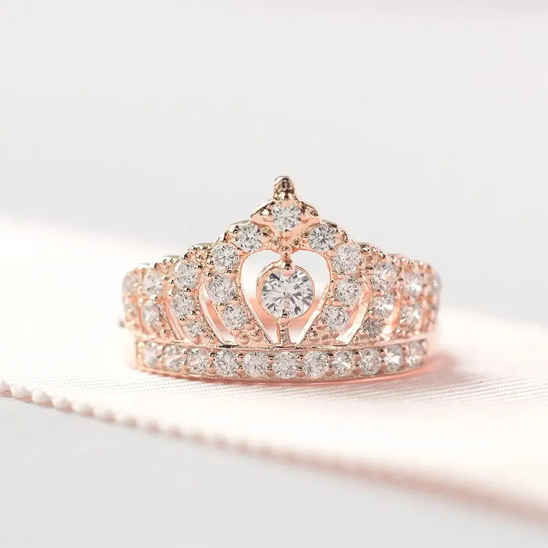 

Hainon 2019 rings jewelry women Luxury Rose gold crown Engagement Ring girlfriends Birthday Gift wholesale