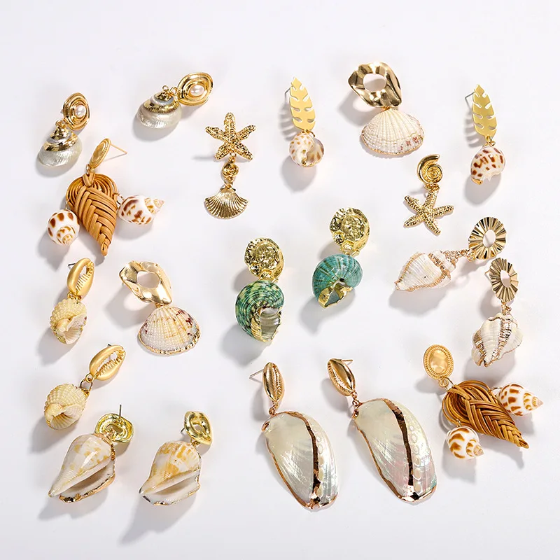 

Zooying ocean style stud earrings shell jewelry earrings, Gold;silver