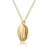 Beach Cowrie Shell Gold Plated Simple Pendant Necklace Summer Holiday Women