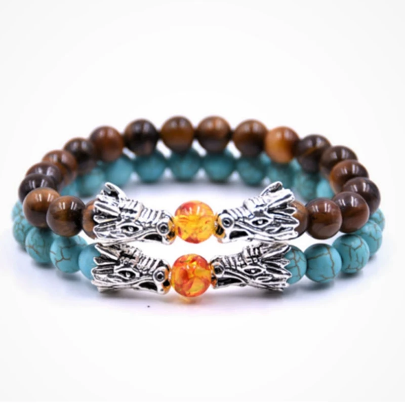 

8MM elastic line  tiger eye natural stone femme bracelet pulsera hombre Dragon totem guard Bracelets For Women men, N/a