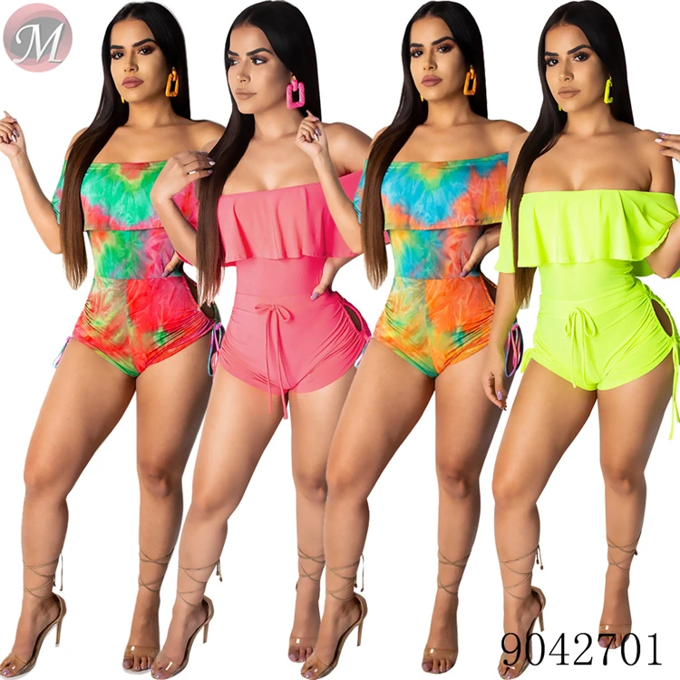 9042701 Strapless colorful print hollow out romper jumpsuits for women moendress