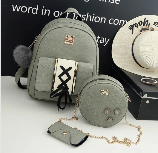 

Women Fashion PU Leather Backpack Set 3 Pcs in 1 for Girls