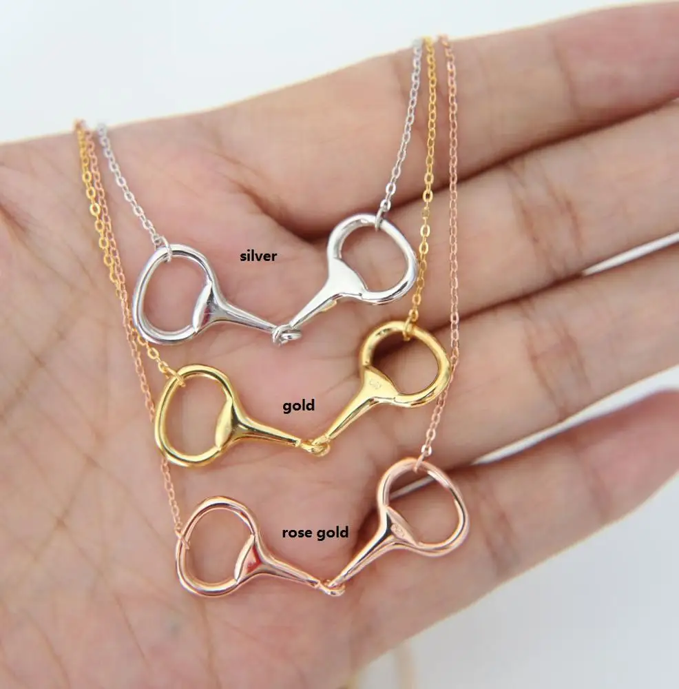 

100% real 925 sterling silver bit necklace Horseshoe shape charm pendant necklace for women lady fashion jewelry, Gold