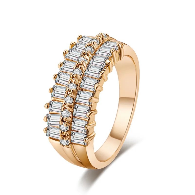 

KUNIU Women Jewelry Micro Pave Double Row Zircon Rings Widen Wedding Band Ring