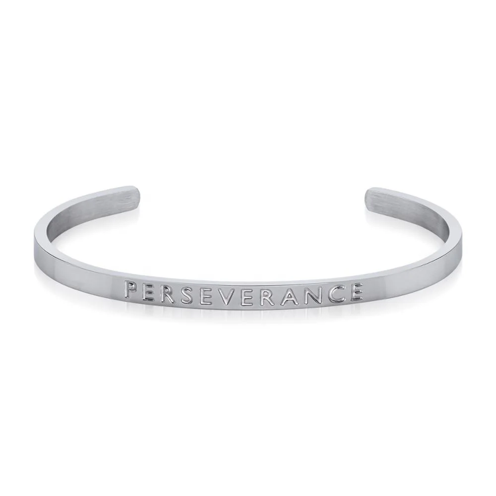 

Loftily Jewelry Wholesale High Quality Cheap Engraved PERSEVERANCE Cuff bracelets 4mm Stainless Steel Cuff Bangle Bracelet, Silver;gold;rose gold