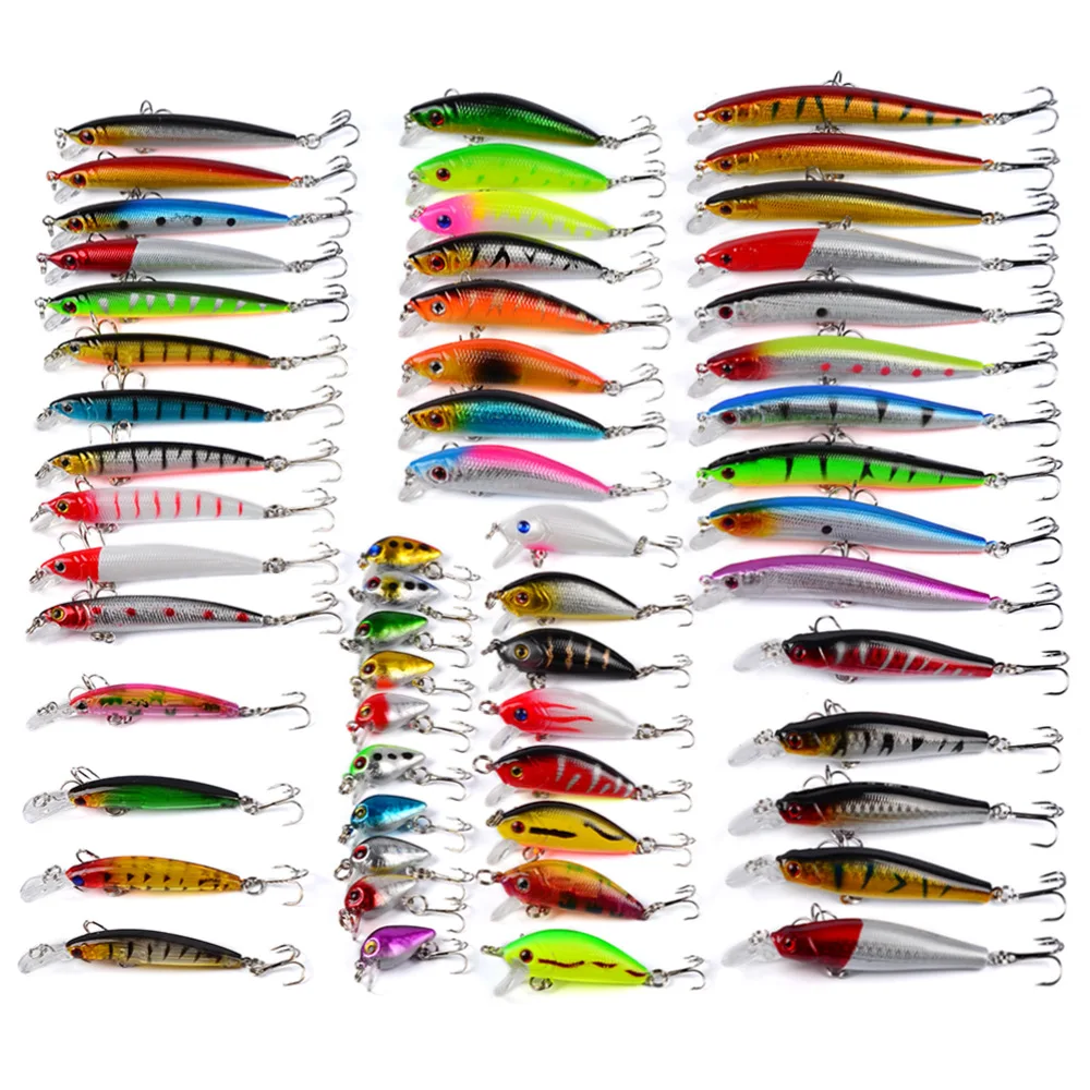 

Multi 56pcs/set Fishing Lure Plastic Metal Bait Hard Lure Kit Fishing Tackle Wobbler Spoon Pesca Peche Artificial, Mix colors