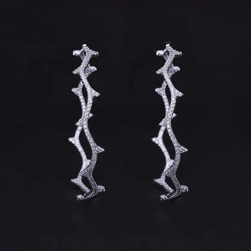 

Fashion Branch Shape Hoop Earring Cubic Zirconia Big Large Round Earrings For Wedding Banquet, Silver