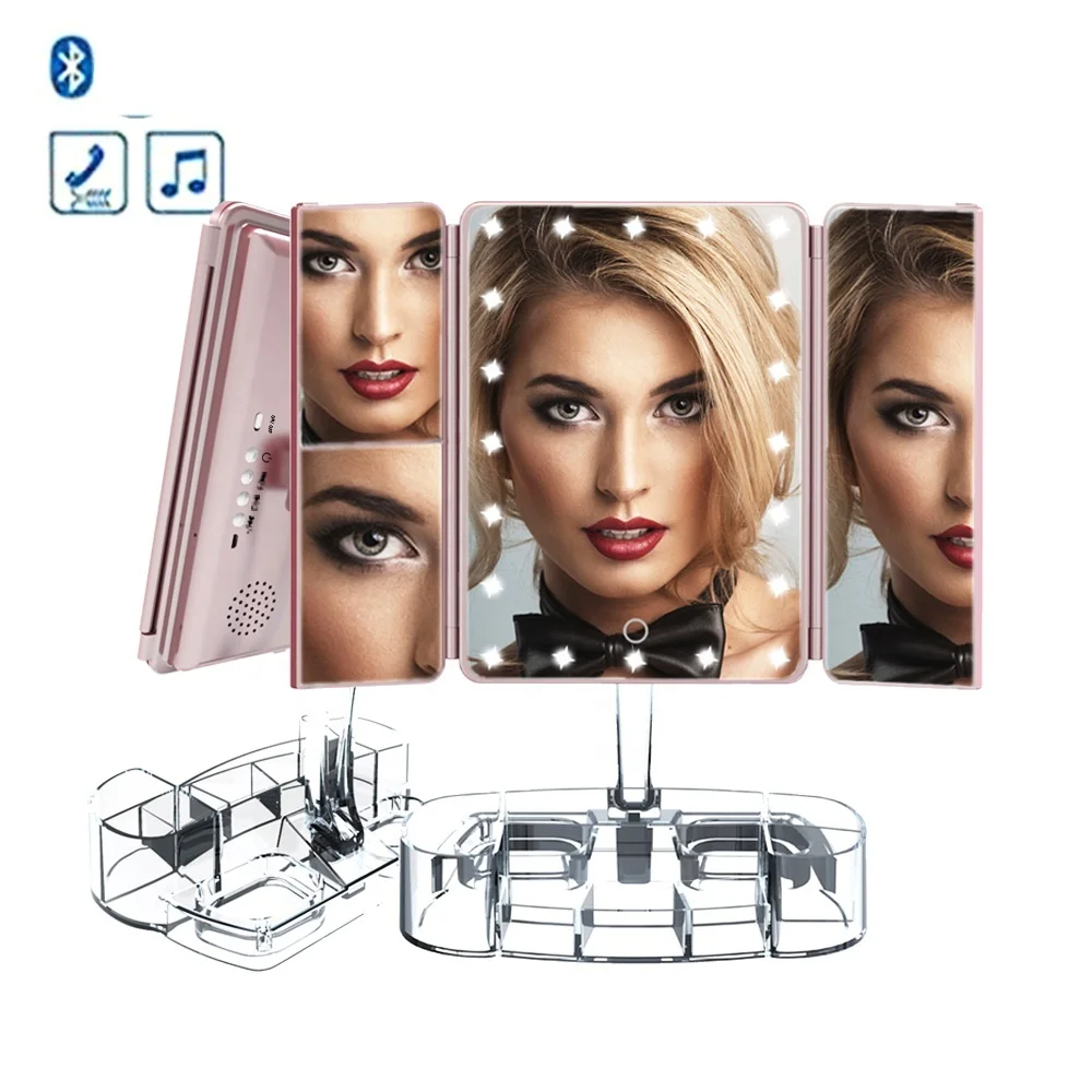 

Cosmetic Customized logo Speaker Vanity Mirror with Lights Desktop Makeup Mirrors