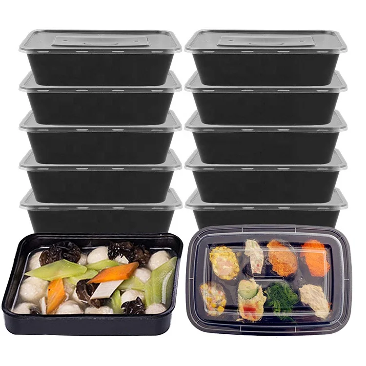 

Microwave Freezer Safe Black 1000ml Plastic Food Storage Containers 32oz Bento Box Disposable Lunch Box