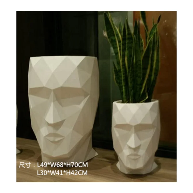 

High quality fiberglass flower planter pot mold, decorative white color face vase flower vase planters, White, as picture show.