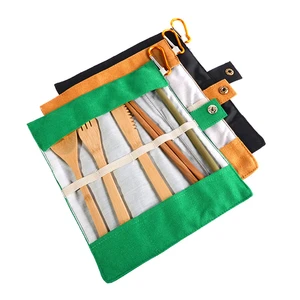 Image of Custom portable eco friendly reusable travel wooden kids bamboo cutlery set with bag