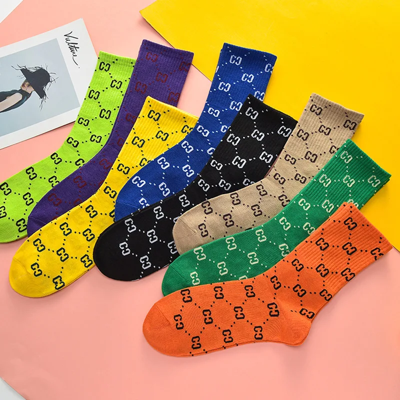 

Spring and summer new personality long letter double c pile heap female socks, As picture shown