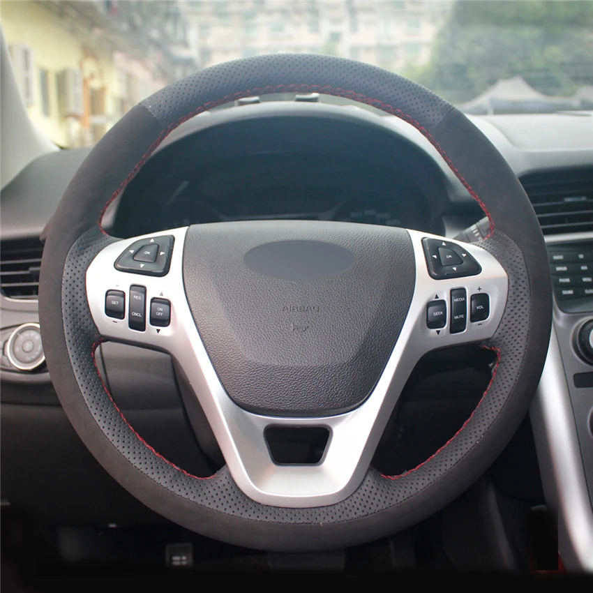 

Custom Hand Sewing Suede Leather Steering Wheel Cover for Ford Explorer Taurus Edge 2011 2012 2013 2014 2015 2016