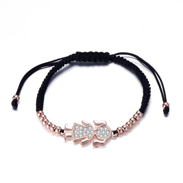 

Copper Beads Cute Girl Figure Bracelet Leather Cord Rope Rhinestone Bracelets Pulseras Mujer Moda, As display