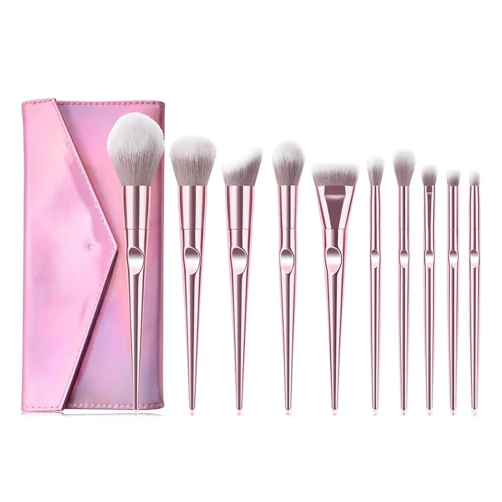 

10 Pcs make up brush set with bag, Pink