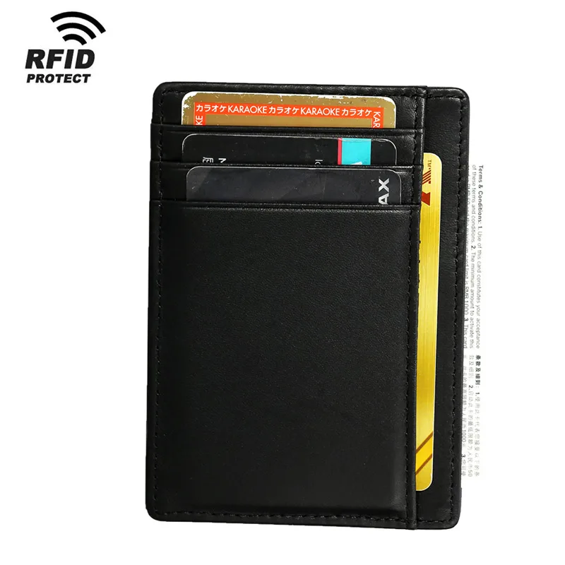 Пользовательские мужские Rfid Блокировка пояса из натуральной кожи ID Card Holder передний карман бумажник тонкий держатель кредитной карты