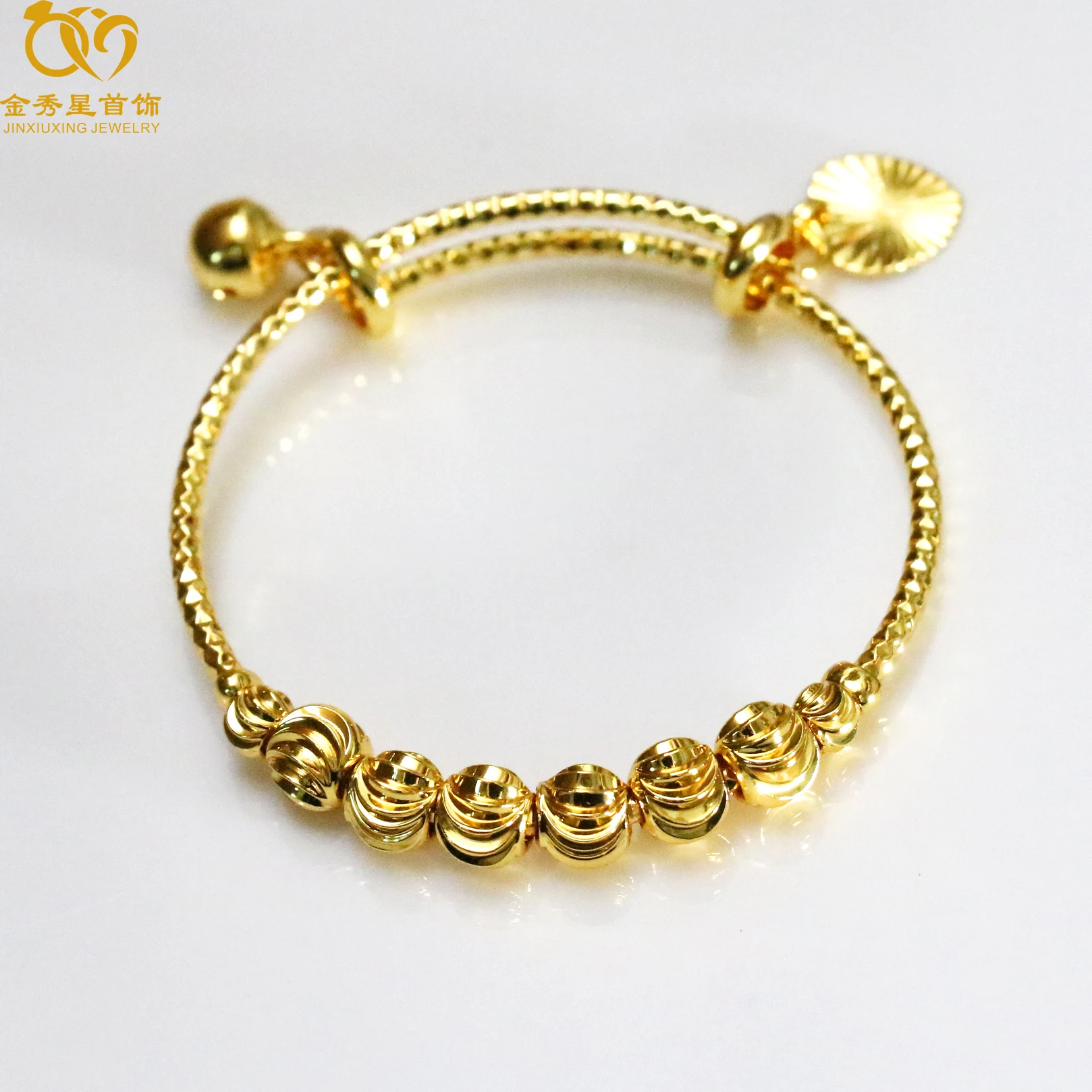 

gold plated jewelry imitated 24K gold children's transfer beaded bracelet adjustable push pull gold copper bracelets