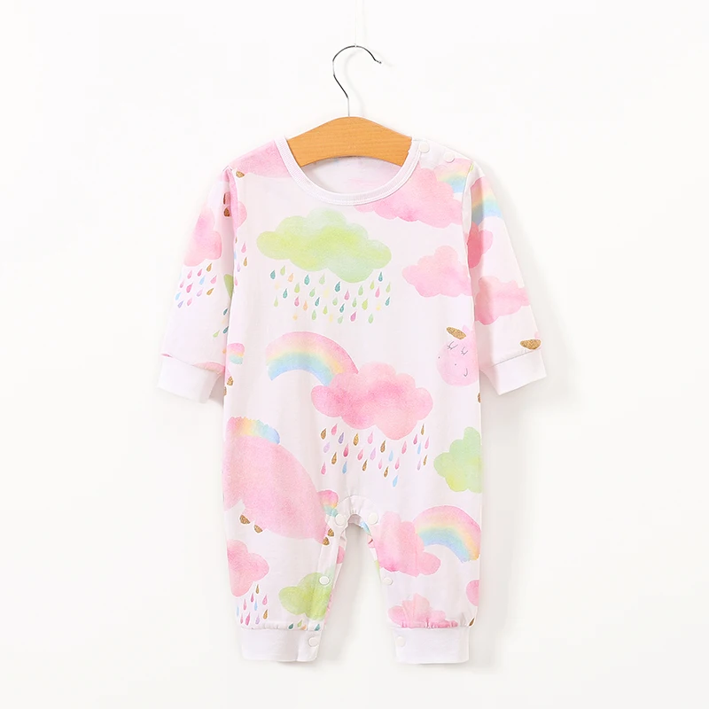 

2019Super Cute Baby Girl Cotton Romper with Cute Rainbow and Cloud Pattern Long Sleeves For Spring and Autumn