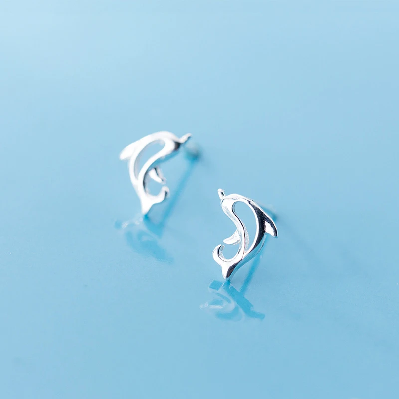 Fashion Jewelry 925 Sterling Silver Little Dolphin Stud Earring for Women and Girls Gift Jewelry