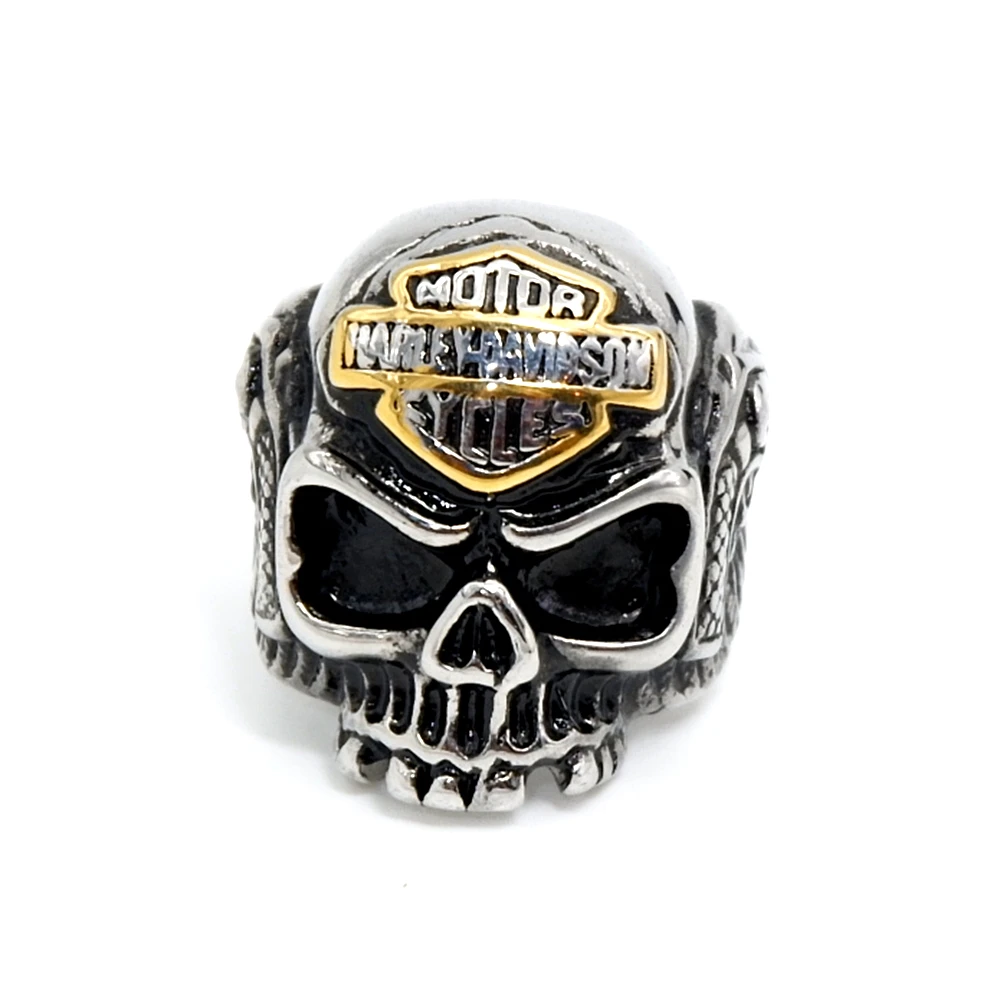 

Custom Punk Skull Silver Stainless Steel Ring Punk Jewelry for Man, Gold.silver.black