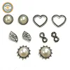 JHTF139 RDT 5PAK Amazon European American Girl Women Novelty Artificial Pearl Heart Circle Leaf Number 8 Stud Earrings Sets