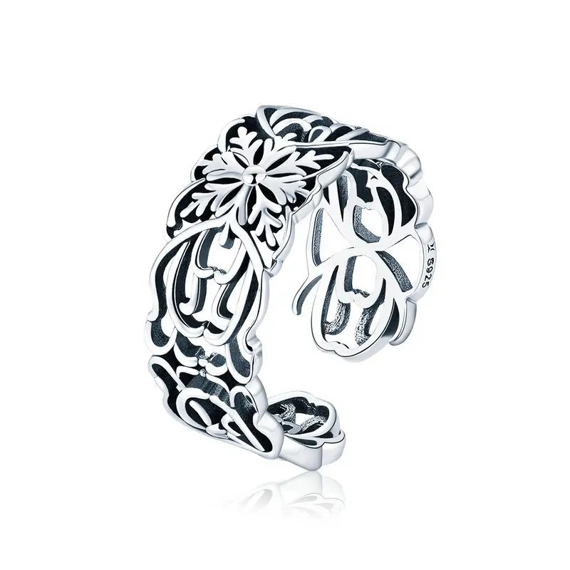 

New Trendy Vintage Stackable Flower Open Size 925 Sterling Silver Finger Rings