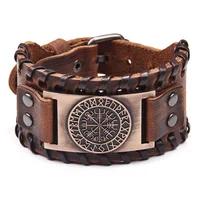 

The Viking Compass Vegvisir Adjustable Metal Buckle Wide Genuine Leather Cuff Bracelet for women men