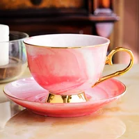 

Nordic pink marble ceramic coffee cup tea cup saucer sets for restaurant