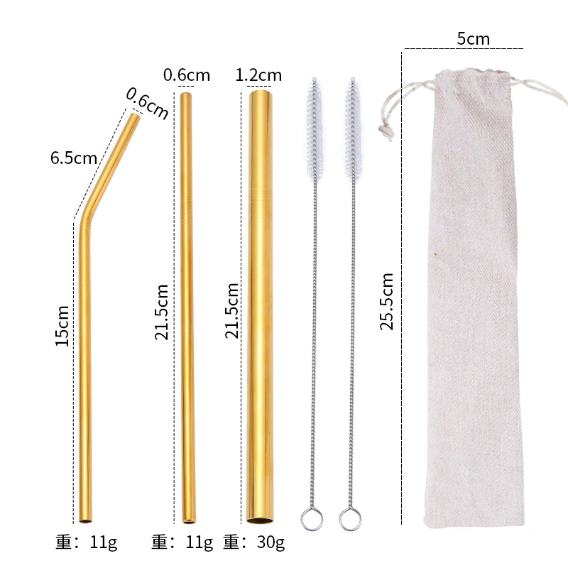 

Hot Sale Reusable Stainless Steel Drinking Straws set with brush with bag