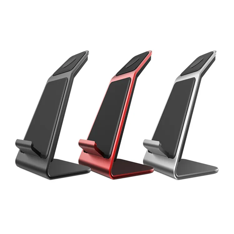 

New Arrival 2 in 1 quick Wireless Charger for iPhone for samsung for smart watch Wireless Charger Fast Wireless Stand Charging, Black silver red