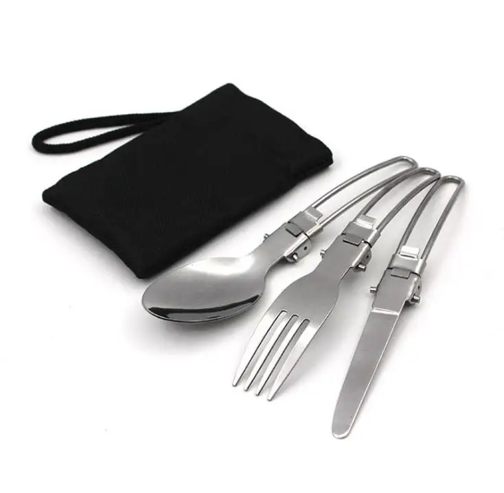 

3Pcs Portable Knife Fork Spoon Set Outdoor Camping Bag Packing Stainless Steel Folding Portable Cutlery Set, Silver