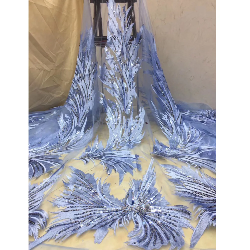 

Beautifical french wedding dressing sky blue green lace fabric sequins dress making lace fabric ML1N818, Can be customized