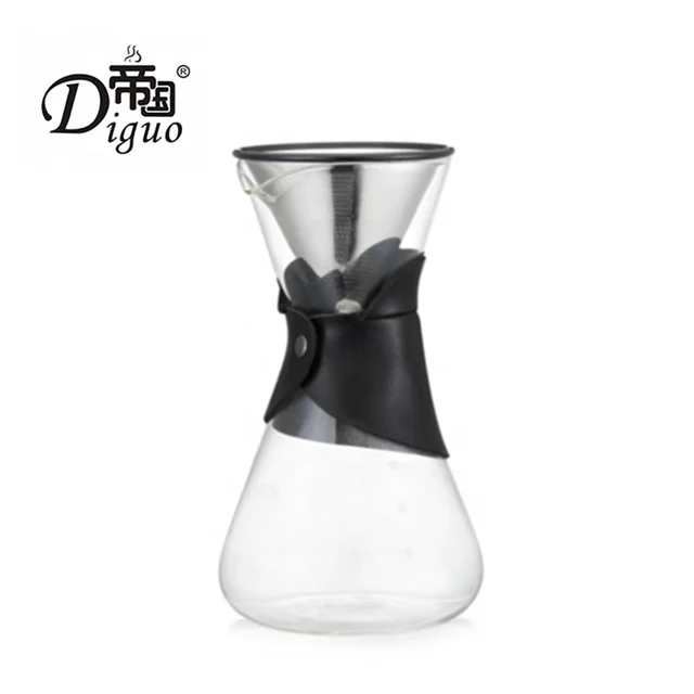 

Diguo Popular 600ml 20Oz Black Leather Wrapped Pyrex Glass Coffee Tea Dripper Pot Set With Stainless Steel Filter Cone