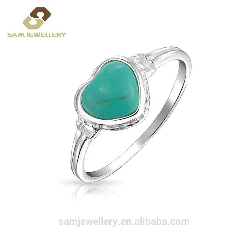 

Chic 925 Sterling Silver Fashion Women's Blue Heart Shaped Synthetic Turquoise Stone Finger Ring Jewelry, Colors