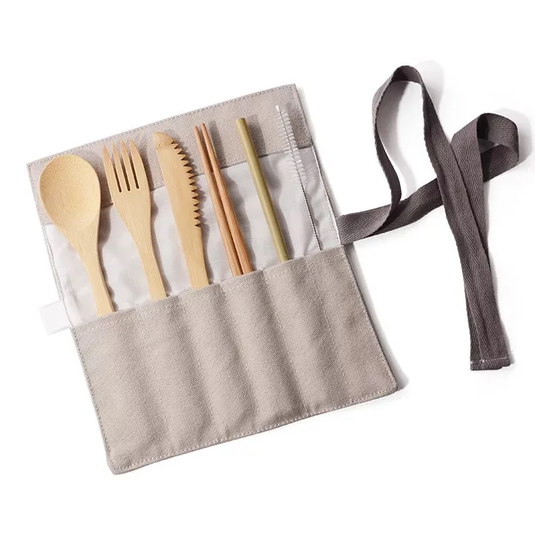 

Bamboo Utensils Wooden Travel Cutlery Set Reusable Camping Utensil