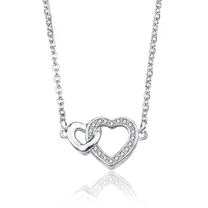 

Loftily Jewelry Sterling Silver open Double Heart Crystal Pendant Necklace, Picture shows