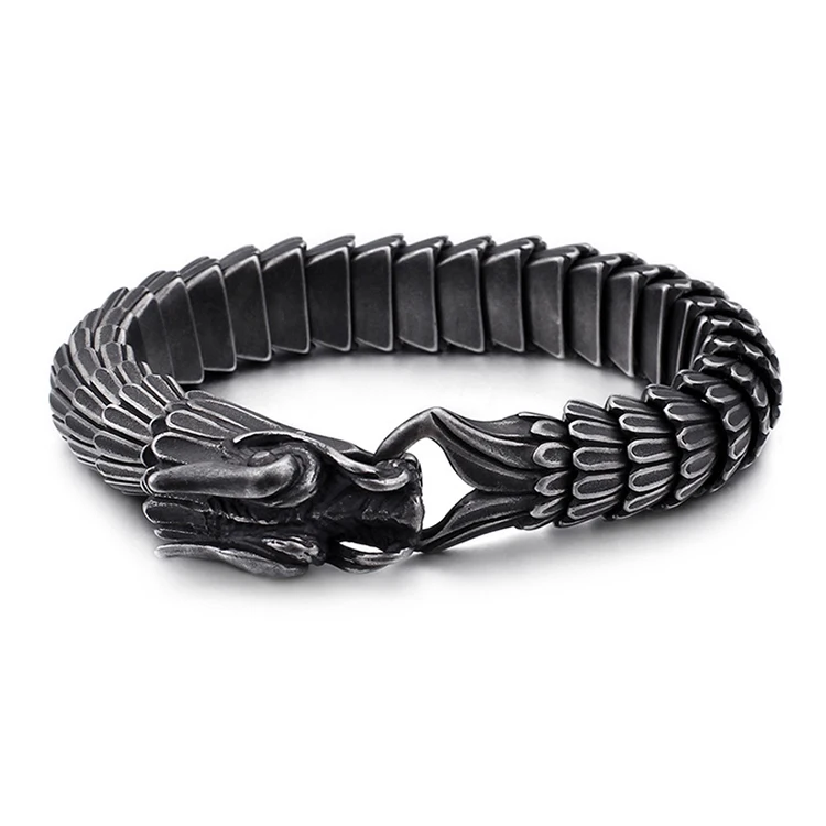 

Chain Link Dragon Scale New Mens Stainless Steel Bracelet, Black