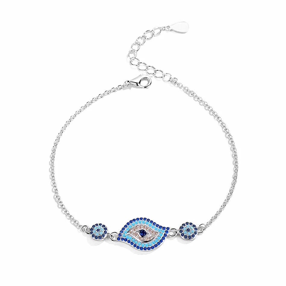 

Vintage 925 Sterling Silver Colorful Rhinestone Blue Eye Charms Bracelets for Women Silver Fashion Jewelry 2019
