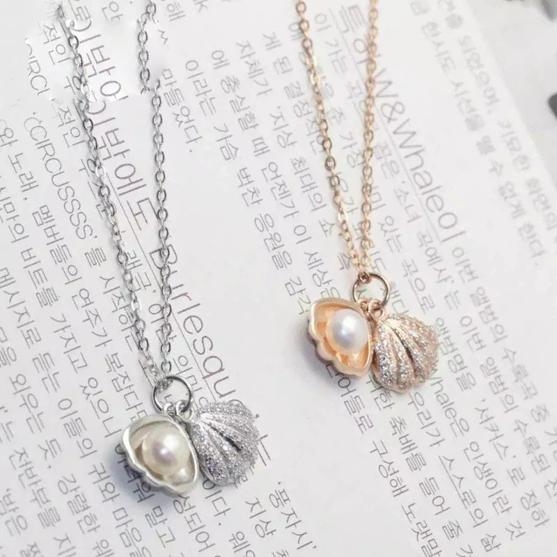 

New Arrival Shell Synthetic Pearl Necklace 925 Sterling Silver Pendant Necklaces