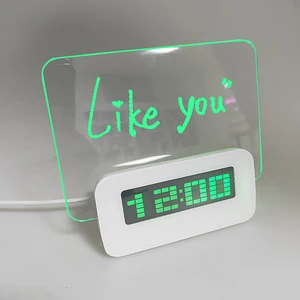 Image of Zogift new luminous Reminder green light led fluorescent Scribble Writing message memo board digital alarm clock with 4 port usb