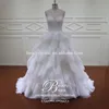 RJU010 luxury vintage ruffle long trail bridal wedding gown