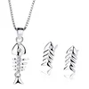 Wholesale fish bone shape pendant necklace /ring sterling silver jewelry set