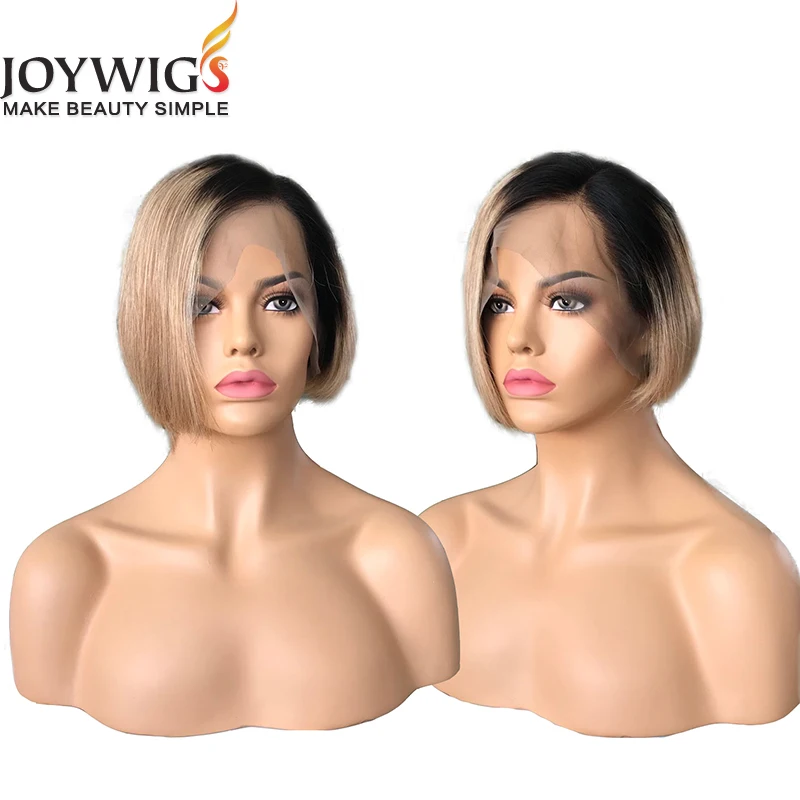 

Joywigs Light Color Ombre Pxie Cut Short Bob Style 100% Human Hair Front Lace Wigs 8in 130% density