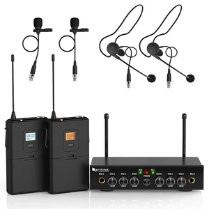 Fifine dual channel wireless UHF lavalier microphone for conference