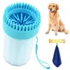 Portable Dog Paw Cleaner with Towel, Upgrade 2-in-1 Pet Paws Cleaner & Grooming Brush Dog Plunger Feet Washer Muddy Paw Cleaner