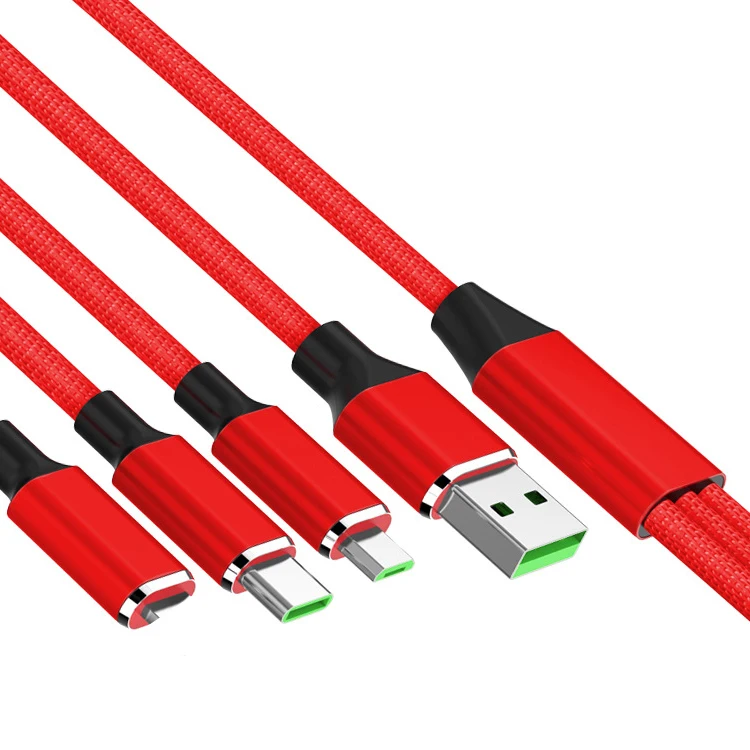 

3 in 1 Mobile Aluminum Fast Data Charging for Micro USB Cable, Black;brown;grey;red;blue