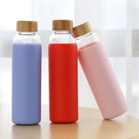 

BPA FREE 550Ml Borosilicate Bamboo Lid Glass Water Bottle With Silicone Sleeve