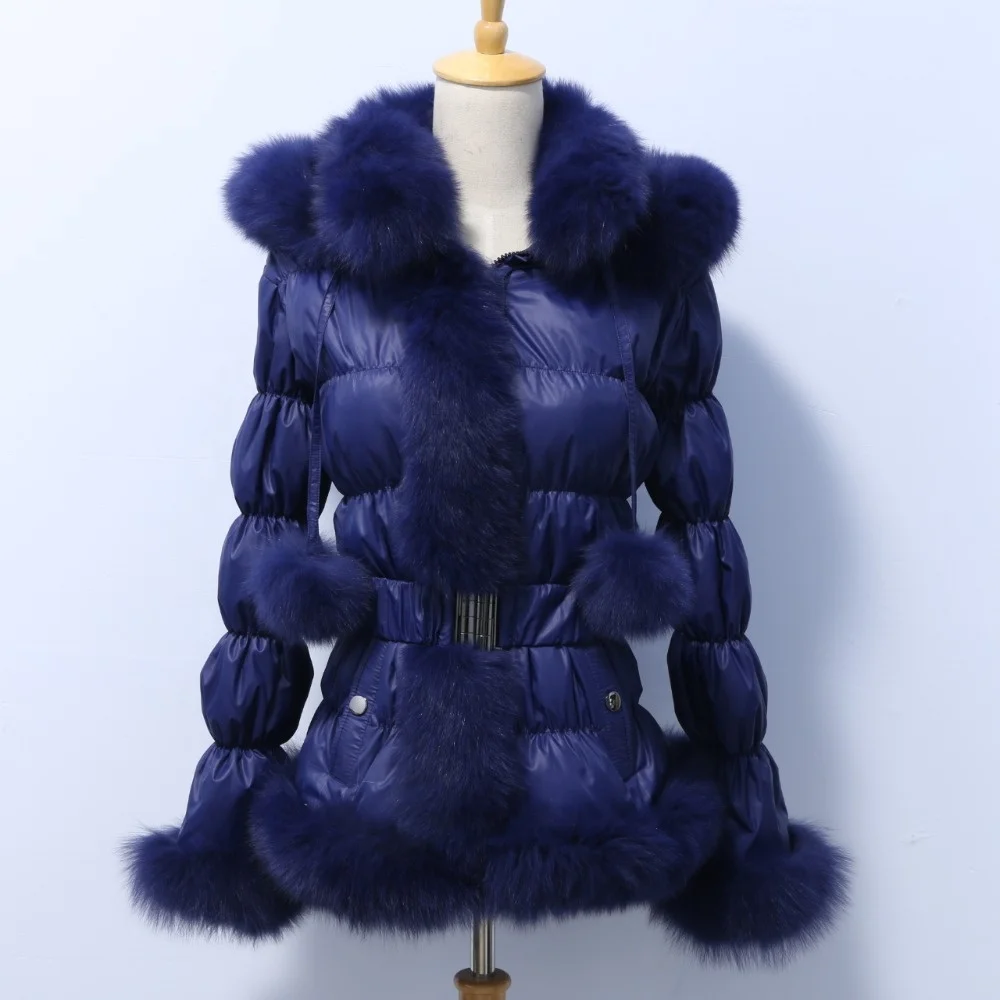 

Wholesale Winter Jacket Fashion Women Real Fox Fur Hooded Down Coat, As photo
