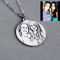 

Handmade Engraved Photo Necklace Silver Custom Picture Necklace Personalized Portrait Necklace for Pet Animal Gift