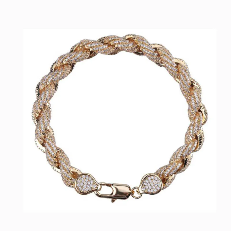 

hipHop Bling Iced Out Twist Rope Chain 8MM Micro Pave CZ Stone Bracelet